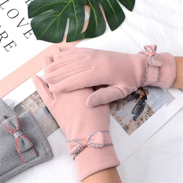 Vinterhandsker Dame Bløde Vanter Efterår Roset Fortykket Varme Skærmhandsker Dame Pink