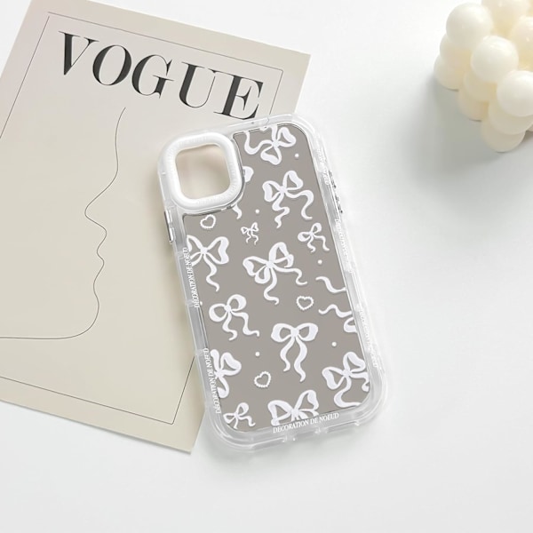 Kompatibel med iPhone 12/12 Pro Deksel Søtt Speil Rosett Kjærlighet Hjerte Mønster for Jenter Bånd Design Støtsikkert Beskyttende Telefondeksel iPhone 12/12 Pro