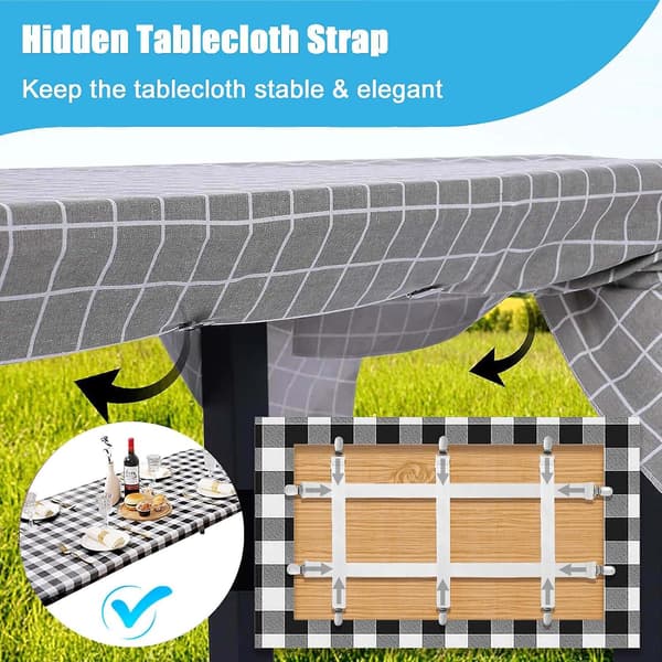 Tablecloth Holder Clips Hidden Strap 6-pack, Adjustable Elasticity Picnic Tablecloth Clamp Indoor Outdoor Large Clamp for Thick Tables Bench Covers