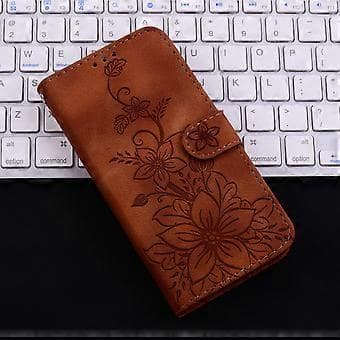 Compatible with Xiaomi Redmi Note 10 5G Embossed Lily Wallet Case with Card Holder PU Leather Flip Case - Brown Brown