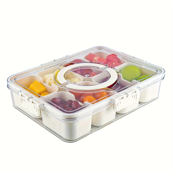Serving Tray with 8 Compartments, Handle, Spacious Lid, Removable Snack Box and Fruit Container for Food Storage and Snack Organization 8cell 8cell