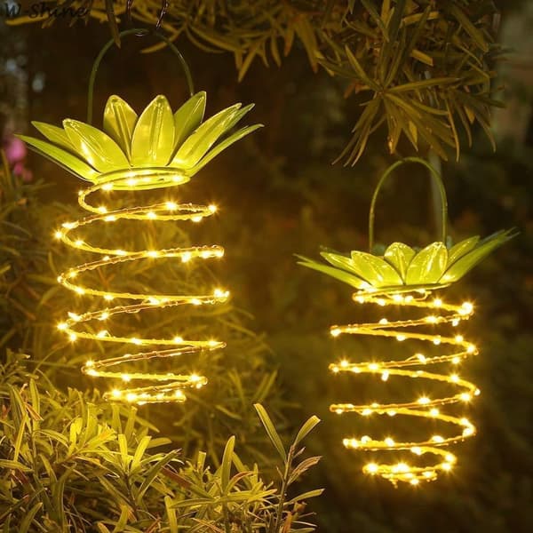 2 stk. Ananas LED Solcellelykt Varmhvit Ananas Solcellelampe Batteri Hage Solcellebelysning