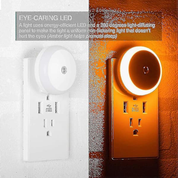 Amber Night Light, LED Night Light with Plug, Dusk Sensor, Energy Efficient, Plug-in