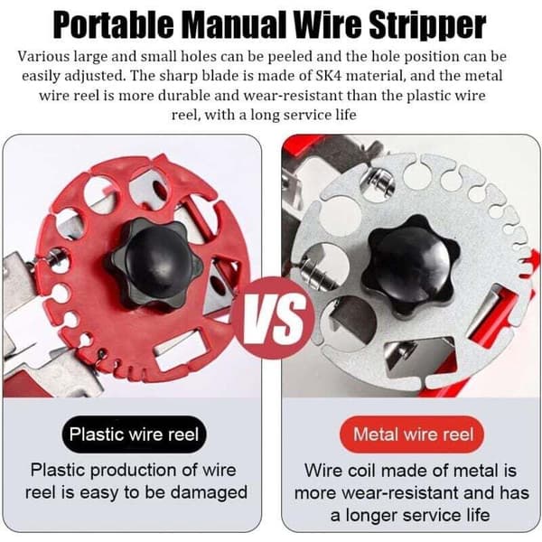 Manual Wire Stripper, Manual Cable Stripper, Copper Stripper, Portable Cable Stripper with Adjustable Depth and 10 Blades