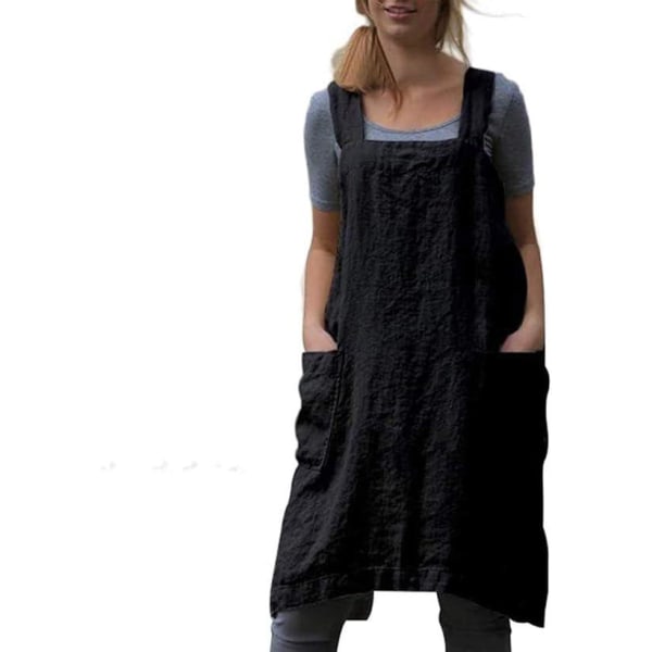 Pinafore Forkle Smock bomullsforkle med lommer Plus Size forklær for kvinner