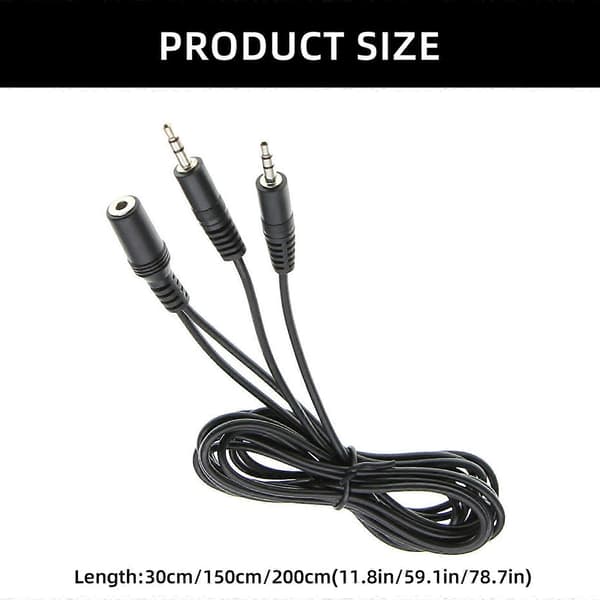 30cm/1,5m/2m Lang 3,5mm TRS Hun til 2x3,5mm TRS Han Adapterkabel Stereo Y Splitterkabel til Lydsystem 30cm 30cm