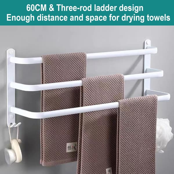 Wall-mounted towel rack, 60 cm, drill-free installation, white, bathroom and kitchen accessory