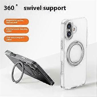 Compatible iPhone 16 Case Compatible with MagSafe Gear Fulcrum Stand Electroplating Lens Frame PC + TPU Phone Case (Gold)