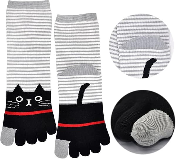 5 par damestrømper med striber og tåadskiller, bomuld, bløde og åndbare, 36-41