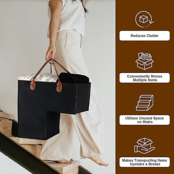 Stair Basket with Leather Handle for 40 cm Carpet for Stairs Organizer Felt Foldable Basket