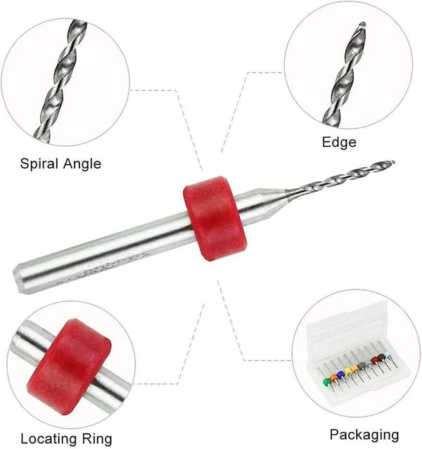 Set of 10 Micro Carbide PCB Drill Bits from 0.3mm to 1.2mm Diameter, 1/8\" Shank, Mini Engraving Bit Precision Tool in Box