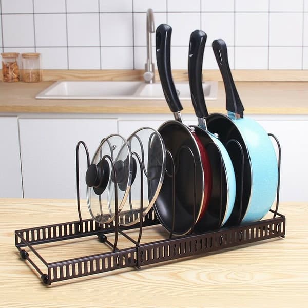 1 pc Pot Rack, Multi-layer Frying Pan Lid Storage Rack Kitchen Utensil Stand (Black)