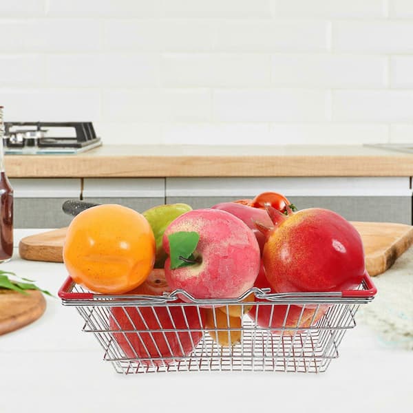 Small Iron Shopping Baskets for Kids, Food Baskets with Handles, Small Storage Container for Eggs, Fruit, Vegetables, Snacks