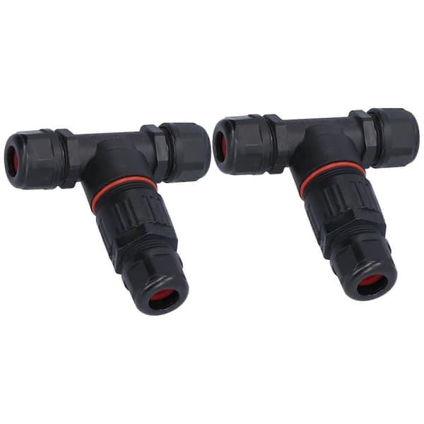Waterproof T-shaped 3-way Junction Box Cable Connector for Outdoor Lighting - 2pcs