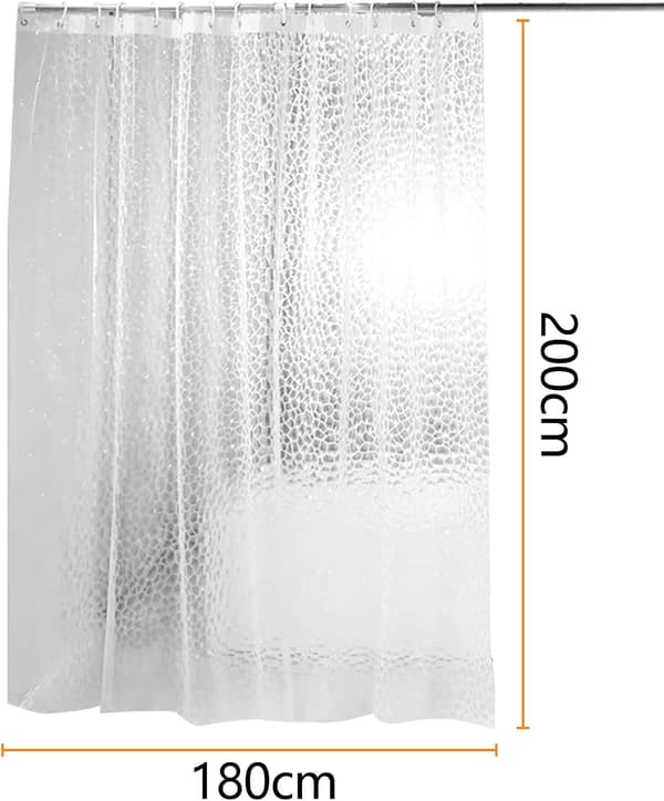 Duschdraperi 180 x 200 cm, tvättbart duschdraperi i 3D transparent EVA, vattentätt