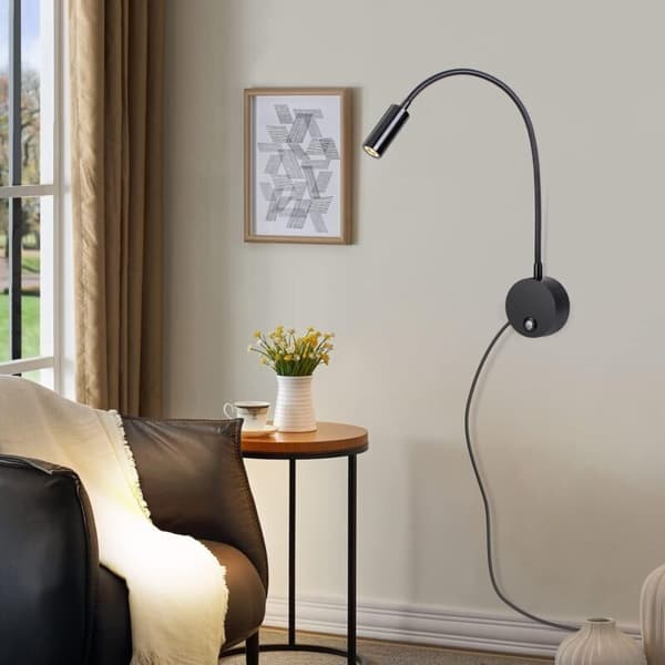 Wall Reading Lamp, LED Wall Lamp with Dimmable Touch Switch and USB Charging Port, 3W 360° Rotatable Bedside Reading Lamp with Plug and Cable for