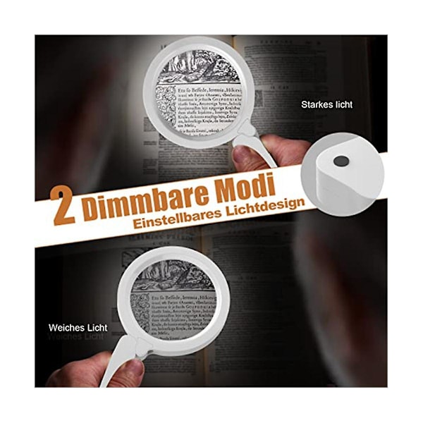 XJ-Suurennuslasi 17 LED-valolla, 3x 6x Lukusuurennuslasi, Kannettava Kokoontaitettava Suurennuslasi (valkoinen)