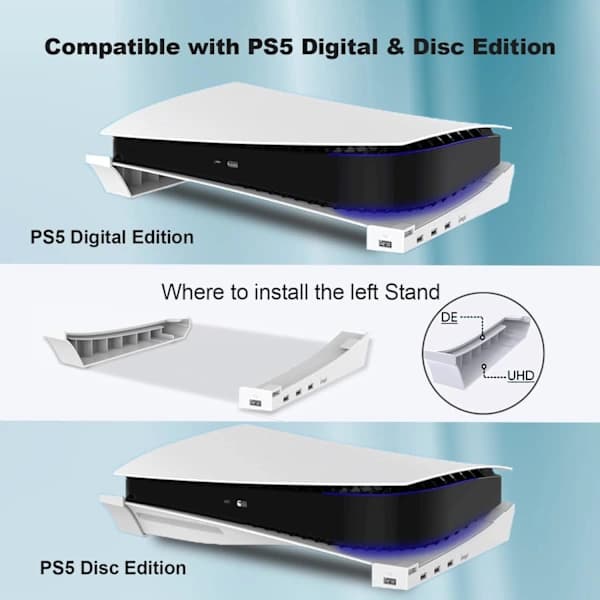 Vaakasuora jalusta PS5:lle, PS5-lisävarusteiden pohjajalusta 4 USB-portilla