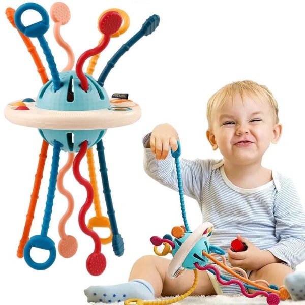 Silikone træksnor interaktivt legetøj baby rejse legetøj flyvende tallerken træksnor