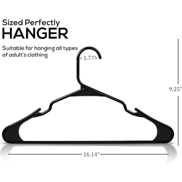 Clothes Hangers 20-pack - Space-Saving Plastic Hangers - Durable Hanger with Shoulder Notches (Black)