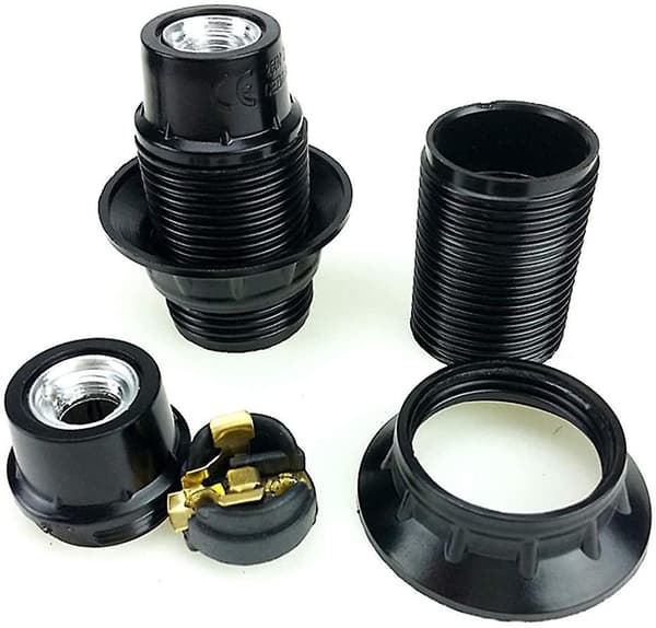 Sort E14-skrue, E14-lampeholder, 4 stk. E14-fatninger, E14-pærefatning, solid pærefatning, sort adapterfatning, lampefatning dekoration C