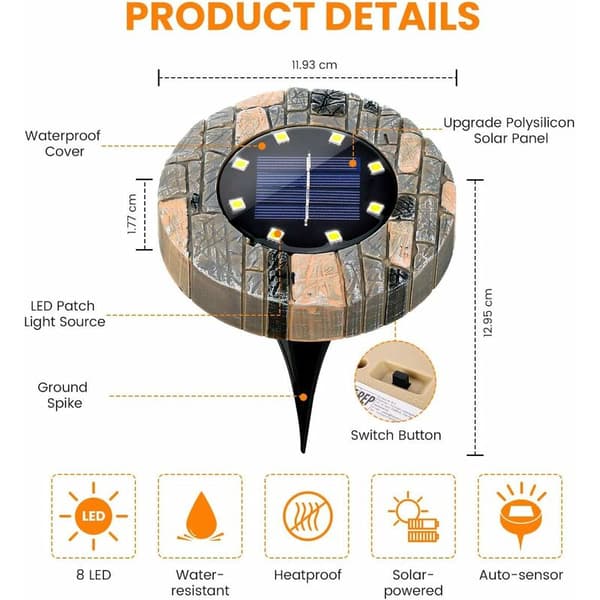 Udendørs solcellejordlys (4-pak 3000k) [Energiklasse A+]