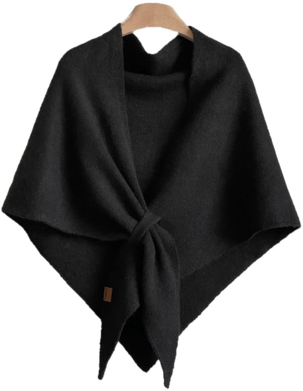 Knitted Women's Shawl - Triangular Shawl - Triangular Shawl Cape - Scarf - Outerwear - Warm - Soft - Elegant and Simple - Black