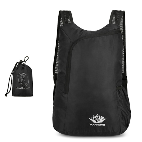 Vaelluspäiväreppu Ultralight Packable -reppu Vedenpitävä kokoontaitettava matkapäiväreppu ulkoiluun, retkeilyyn ja kiipeilyyn Black 0.07