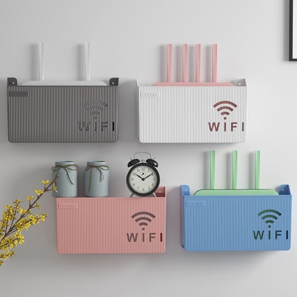 Wireless Wifi Router Shelf Storage Box Wall Mounted ABS Organizer White