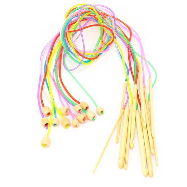 Carbonized Bamboo Tunisian Crochet Circular Knitting Needle with Bead for Carpet Blanket