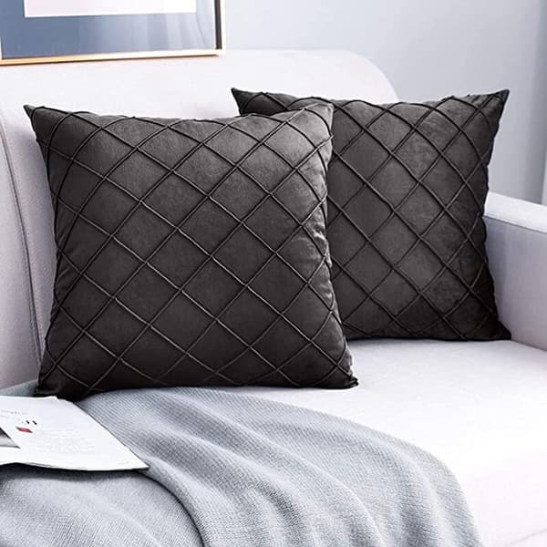 Fløjlspudebetræk 45,7 x 45,7 cm, sæt med 2 dekorative pudebetræk til sofa, soveværelse, bil, sort