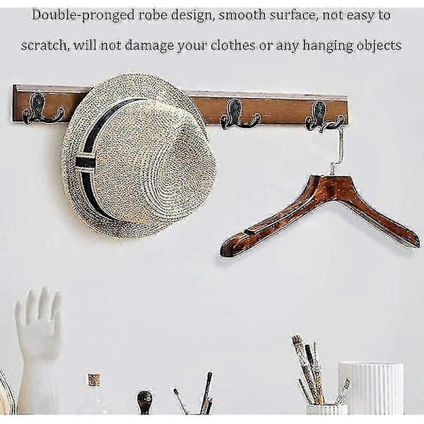 Coat Hooks, 15 Pcs Double Coat Hooks, Wall Mounted, Antique Coat Hooks and Coat Hooks, Black Wall Hooks, Storage With Screws