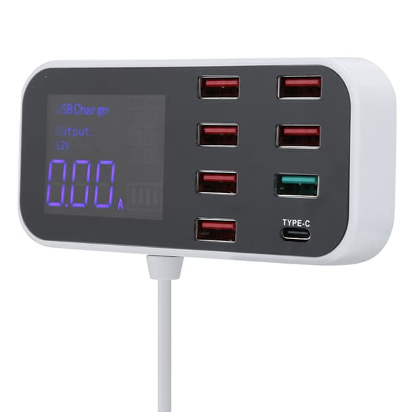 Digitalt display 8-ports USB-ladestation til iOS/Android-enheder