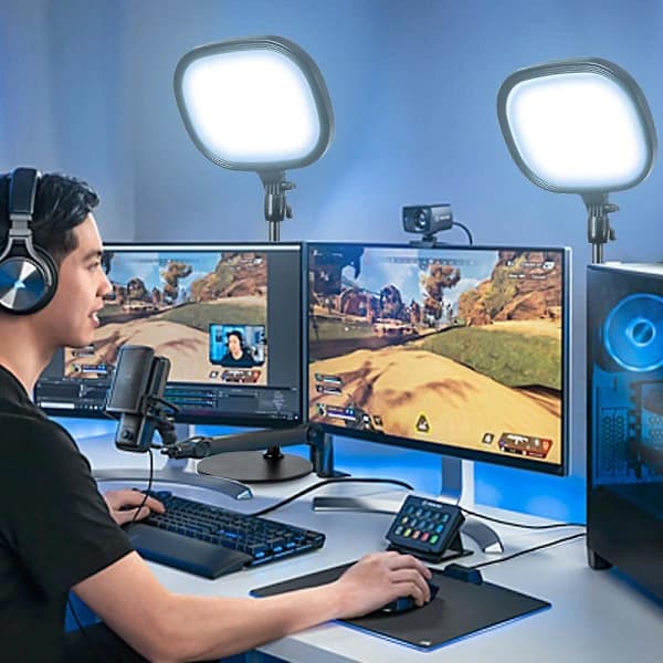 Skrivebordsvideolampe med stativ til liveudsendelse, fyldlys, studielampe, dæmpbar til makeup, livestreaming