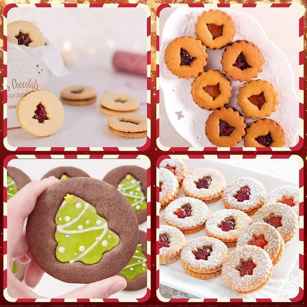 Cretinkaty 9-delers mini Linzer-kakformer | Rustfritt stål | Juletre | Pepperkakemann | Snømann | Elg til vinterbaking