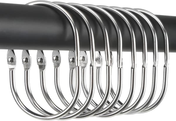 12 stk. Bruseforhængsringe Rustfrit stål Metal Ovale Ringe Lås Lukkede Bruseforhængsringe til Badeværelsesbruser (Krom)