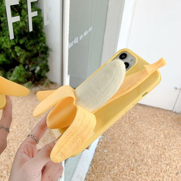 Män Kvinnor Kreativ Rolig Nytänkande Stilfull Clip-on 3D Gul Banan Leksak Dekoration Mobilskal IPHONE 14