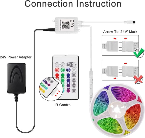 10M LED-strip, Bluetooth LED-strips med APP-kontrol og 20 knapper