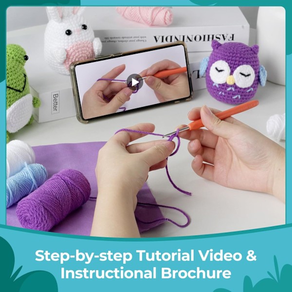Crochet Kit for Beginners Adults, Complete Knitting Kit with Yarn, Crochet Hooks, Step-by-Step Video, Learn to Crochet Starter Kit