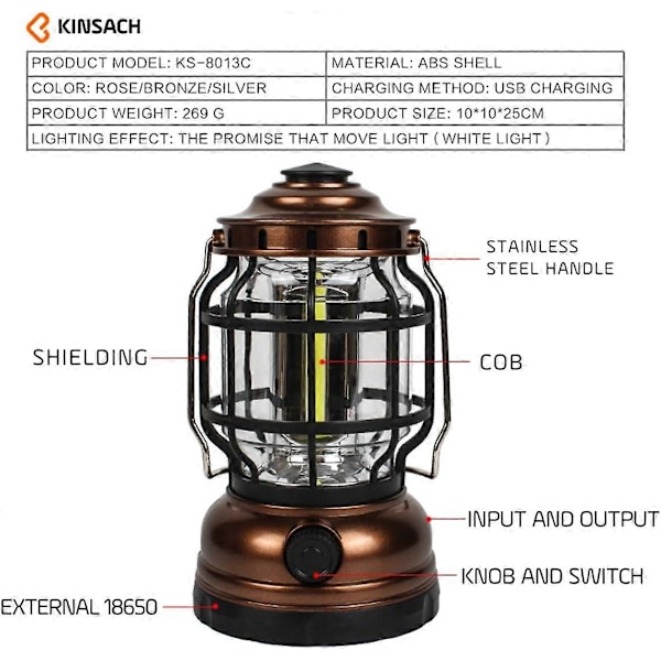 Bærbar retro LED-campinglampe - Bærbar campinglampe - Utendørs campinglykt - Bærbar campinglampe - Nattlampe (rød) A