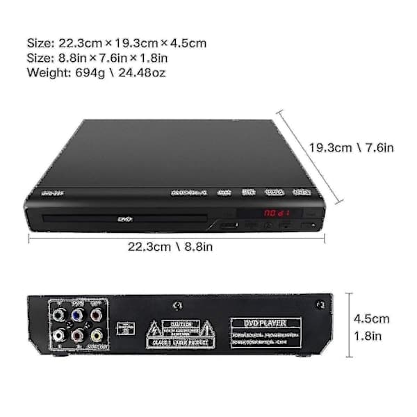 DVD Player for TV, Region Free DVD CD Player AV Output Built-in PAL/NTSC, USB Input, Remote Control-FA-