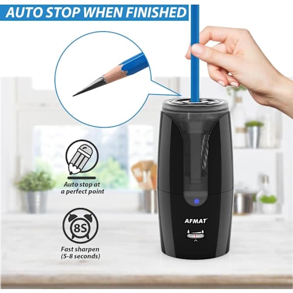 Rechargeable Electric Pencil Sharpener with Long Point, Automatic Stop, 2 Sharpness Settings for Artists, Students, Office, White white