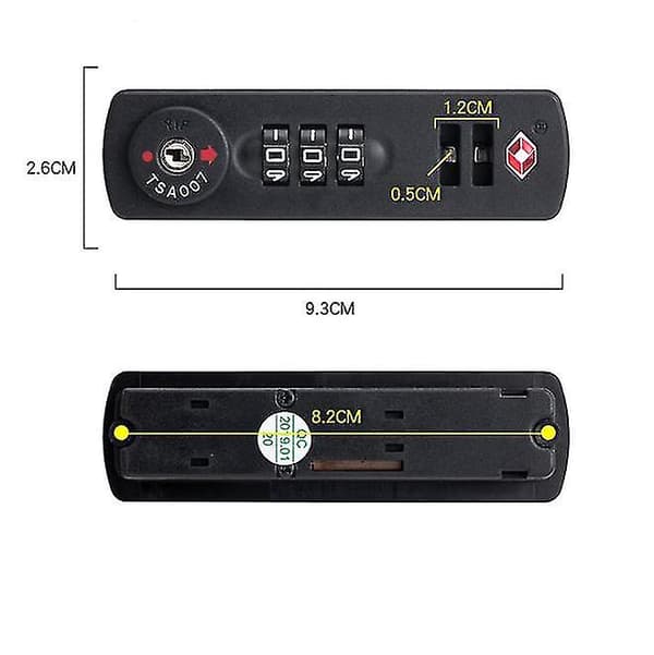 1 x TSA007 Combination Lock for Luggage and Suitcases 3 Digits (Many Different Combinations) - Black