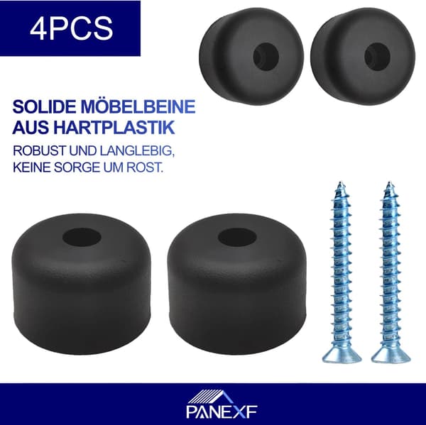 Runde Møbelben 4 stk Sorte Møbelben Ø 50 x H 30 mm Sofaben Møbelfod Skabsben med 4 stk Skruer
