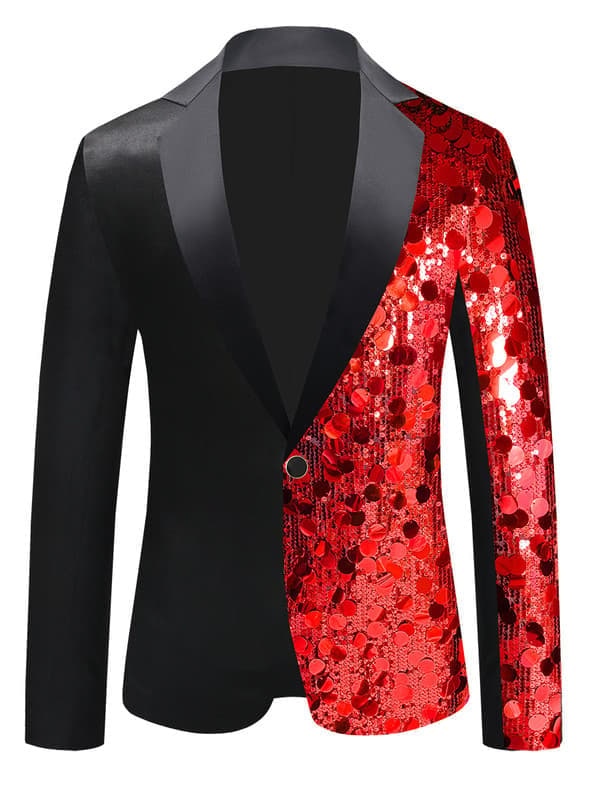 Men's Sequin Blazer, One Button Slim Fit Sequin Jacket Red Red 40 Red 40