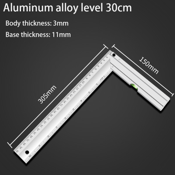 300mm firkantet linjal i aluminiumlegering (med horisontalt rør) for nøyaktig måling