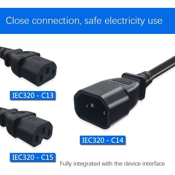 IEC 3-bens C14 han til C7 adapterkabel til PDU UPS (2,0 m)