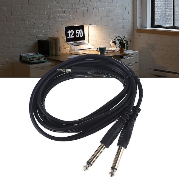 Dobbel 6,35 mm hann 1/4\" monojack til stereo 1/8\" 3,5 mm jack kabel