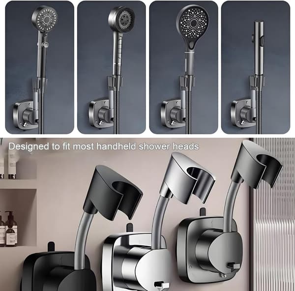 Suction Cup Shower Head Holder Adjustable Angle Spring Arm Flexible Wall Mount for Shower Hose Removable Handheld Bracket with Vacuum Lock