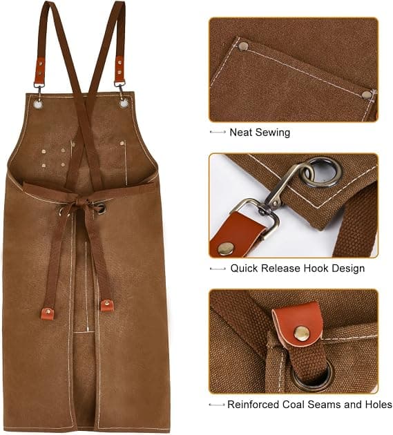 Canvas Work Aprons for Men with Pockets, Adjustable Strap and Large Pockets, Apron for Kitchen Cooking and Baking
